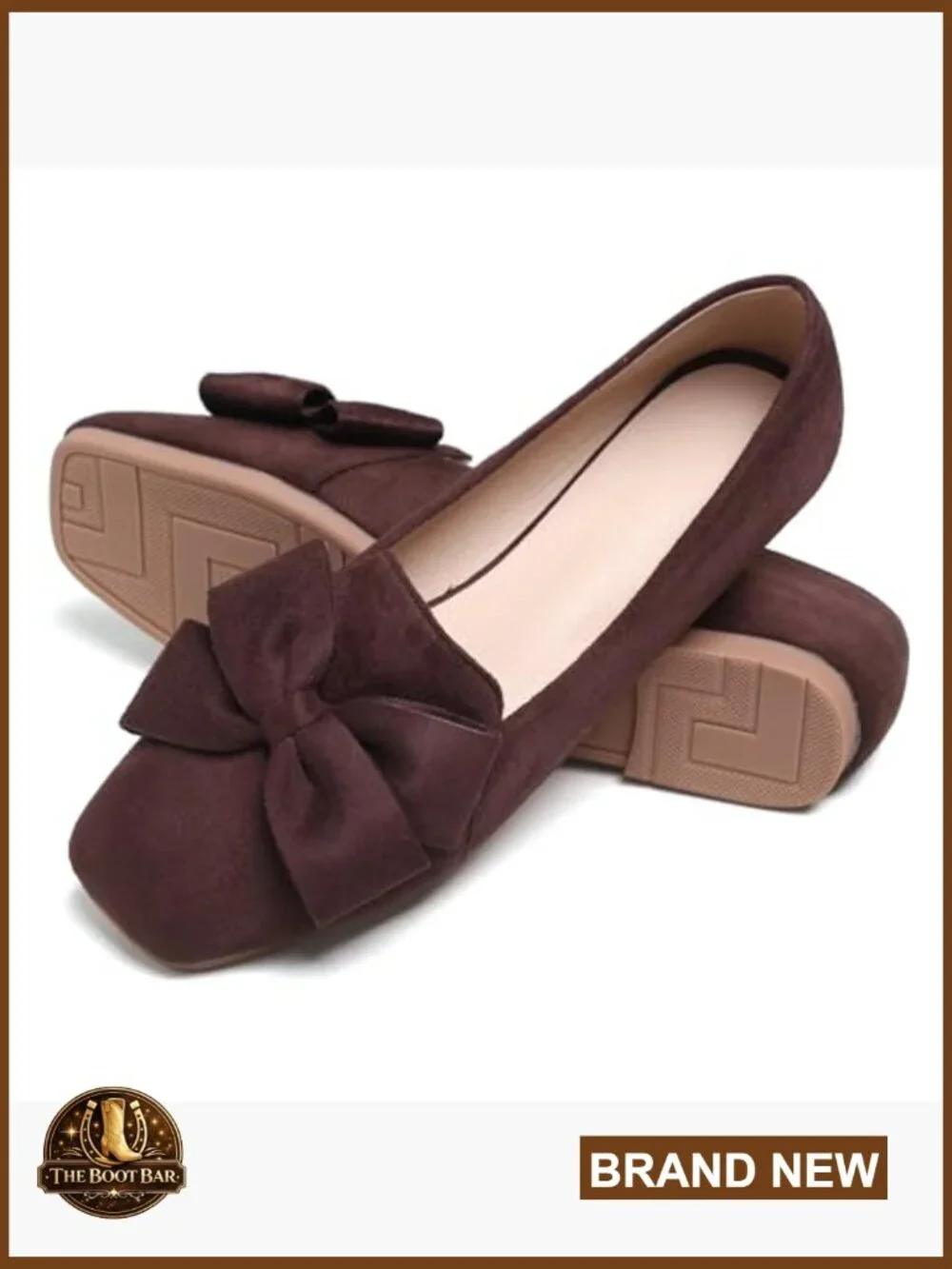 Women's Faux Suede Square Toe Ballet Flats with Bow Knot Slip-On